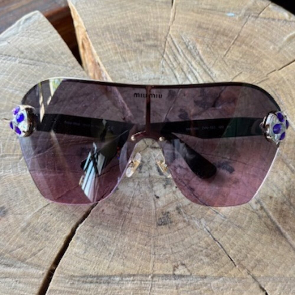 Rare Miu Miu Runway Lilac Crystal Shield Sunglasses - Almost New